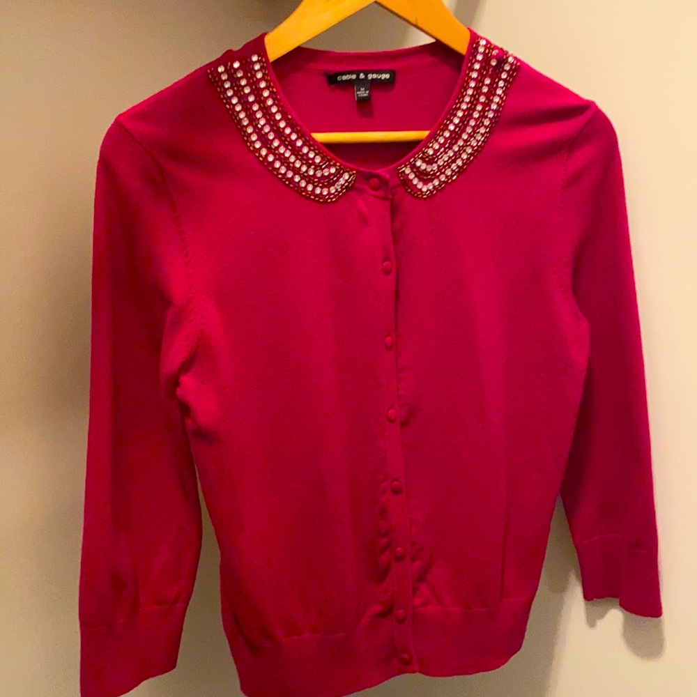 Cable & Gauge 3/4 sleeve button sweater beaded
